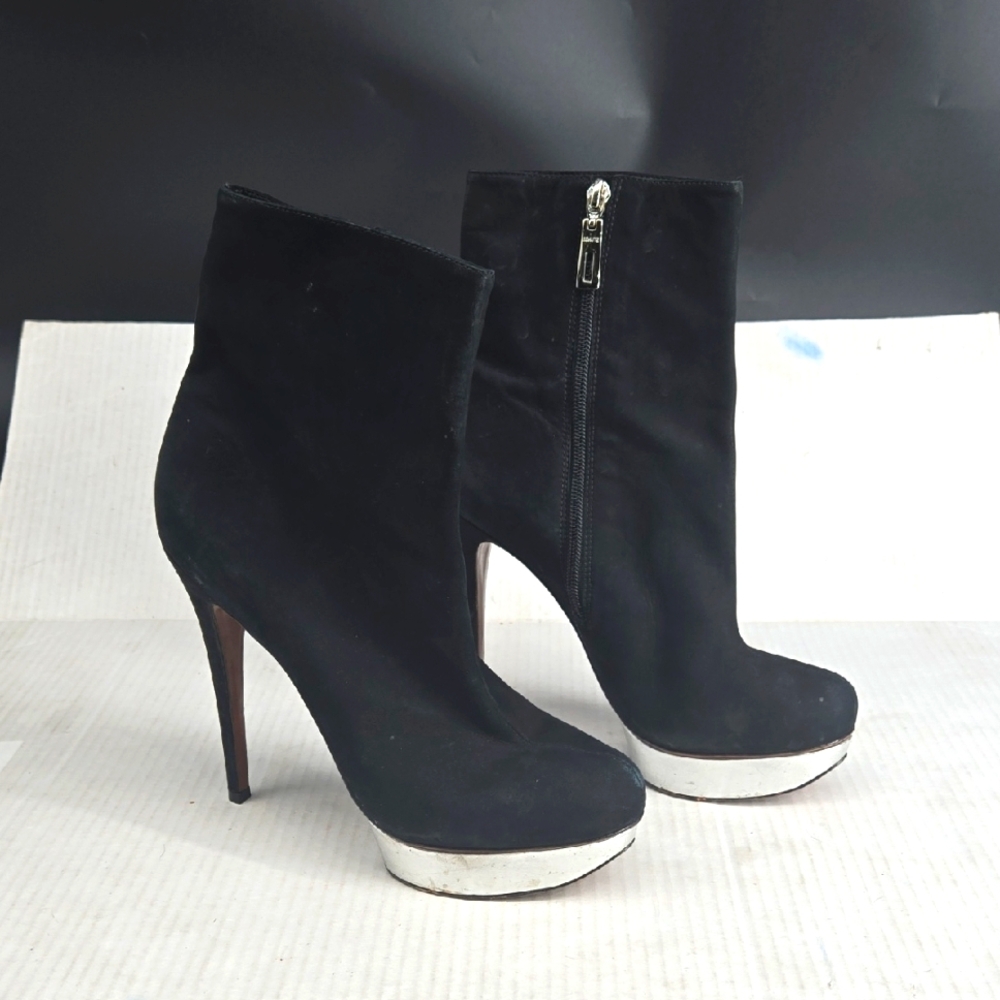 Schutz Black Ankle Boots Silver Nobuck Preto Platform Heels EU 41  US 11